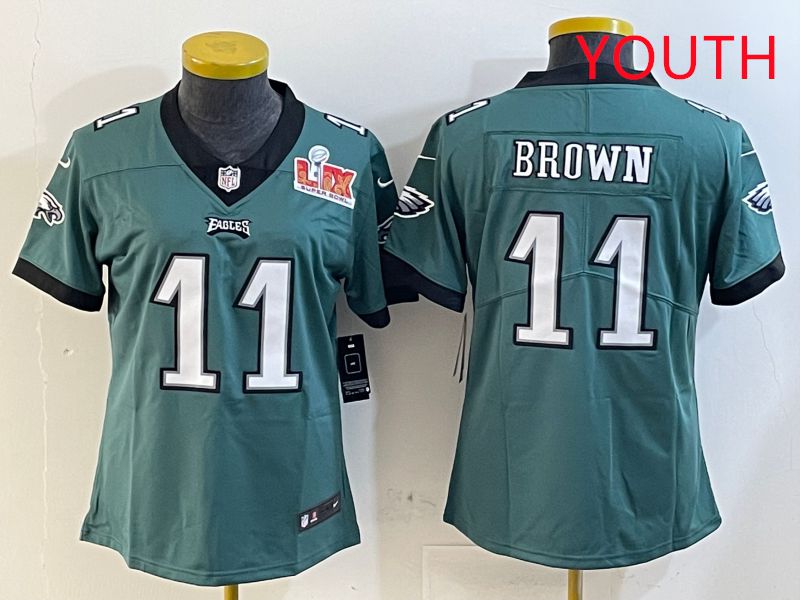 Youth Philadelphia Eagles 11 Brown Green Second generation 2025 Nike Limited NFL Jersey style 2